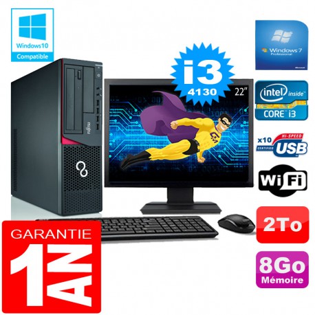 PC Fujitsu Esprimo E720 E85+ SFF Core I3-4130 8 Go Disque 2 To Wifi W7 Ecran 22"