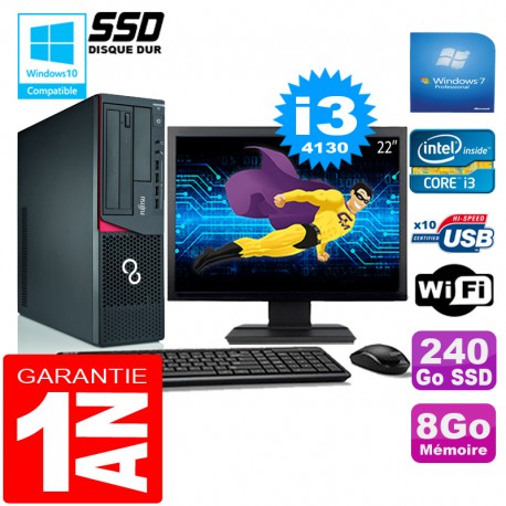 PC Fujitsu Esprimo E720 E85+ SFF I3-4130 8Go Disque 240 Go SSD Wifi W7 Ecran 22"