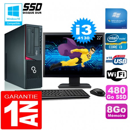 PC Fujitsu Esprimo E720 E85+ SFF I3-4130 8Go Disque 480 Go SSD Wifi W7 Ecran 22"