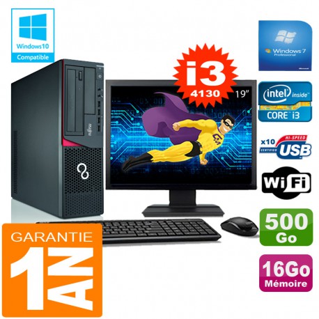 PC Fujitsu Esprimo E720 E85+ SFF I3-4130 RAM 16Go Disque 500Go Wifi W7 Ecran 19"