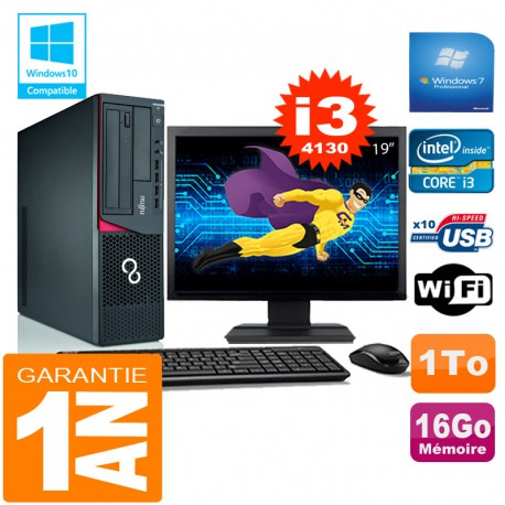 PC Fujitsu Esprimo E720 E85+ SFF I3-4130 RAM 16 Go Disque 1 To Wifi W7 Ecran 19"