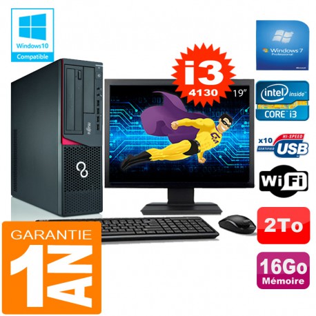 PC Fujitsu Esprimo E720 E85+ SFF I3-4130 RAM 16Go Disque 2 To Wifi W7 Ecran 19"