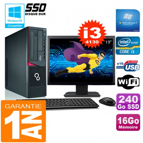 PC Fujitsu Esprimo E720 E85+ SFF I3-4130 16Go Disque 240Go SSD Wifi W7 Ecran 19"