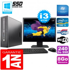 PC HP EliteDesk 800 G1 SFF Core I3-4130 8Go Disque 240 Go SSD Wifi W7 Ecran 19"