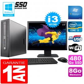 PC HP EliteDesk 800 G1 SFF Core I3-4130 8Go Disque 480 Go SSD Wifi W7 Ecran 19"