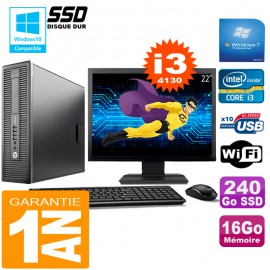 PC HP EliteDesk 800 G1 SFF Core I3-4130 16Go Disque 240 Go SSD Wifi W7 Ecran 22"