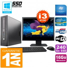 PC HP EliteDesk 800 G1 SFF Core I3-4130 16Go Disque 240 Go SSD Wifi W7 Ecran 27"