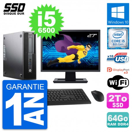 PC HP WorkStation Z240 SFF Ecran 27" i5-6500 RAM 64Go SSD 2To Windows 10 Wifi
