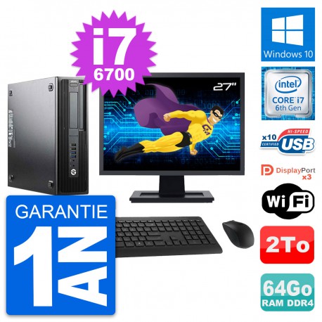 PC HP Z240 SFF Ecran 27" Intel Core i7-6700 RAM 64Go Disque 2To Windows 10 Wifi