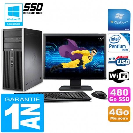 PC Tour HP Compaq 8200 Intel G630 Ram 4Go Disque 480 Go SSD Wifi W7 Ecran 19"