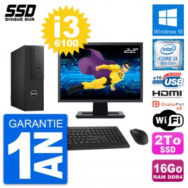 PC Dell T3420 SFF Ecran 22" Core i3-6100 RAM 16Go SSD 2To HDMI Windows 10 Wifi