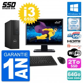 PC Dell T3420 SFF Ecran 22" Core i3-6100 RAM 64Go SSD 2To HDMI Windows 10 Wifi