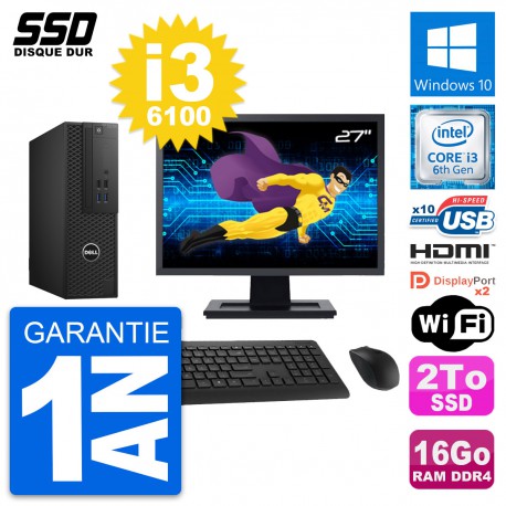 PC Dell T3420 SFF Ecran 27" Core i3-6100 RAM 16Go SSD 2To HDMI Windows 10 Wifi