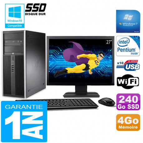 PC Tour HP Compaq 8200 Intel G630 Ram 4Go Disque 240 Go SSD Wifi W7 Ecran 27"