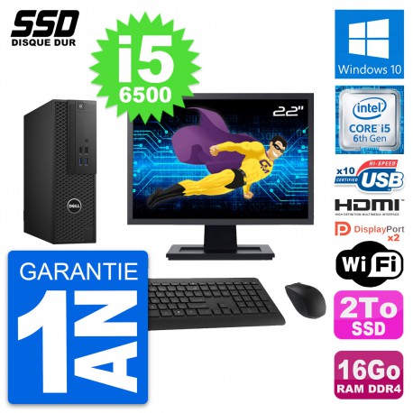 PC Dell T3420 SFF Ecran 22" Core i5-6500 RAM 16Go SSD 2To HDMI Windows 10 Wifi