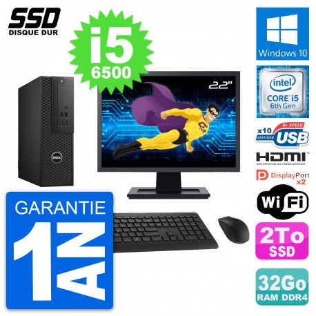 PC Dell T3420 SFF Ecran 22" Core i5-6500 RAM 32Go SSD 2To HDMI Windows 10 Wifi