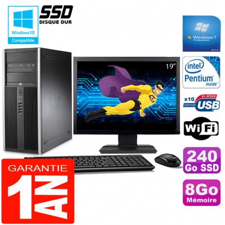 PC Tour HP Compaq 8200 Intel G630 Ram 8Go Disque 240 Go SSD Wifi W7 Ecran 19"