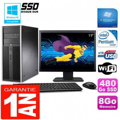 PC Tour HP Compaq 8200 Intel G630 Ram 8Go Disque 480 Go SSD Wifi W7 Ecran 19"