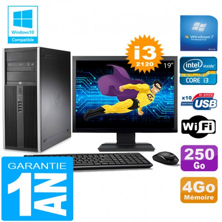 PC Tour HP Compaq 8200 Core I3-2120 Ram 4Go Disque 250 Go Wifi W7 Ecran 19"