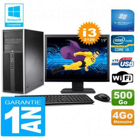 PC Tour HP Compaq 8200 Core I3-2120 Ram 4Go Disque 500 Go Wifi W7 Ecran 19"