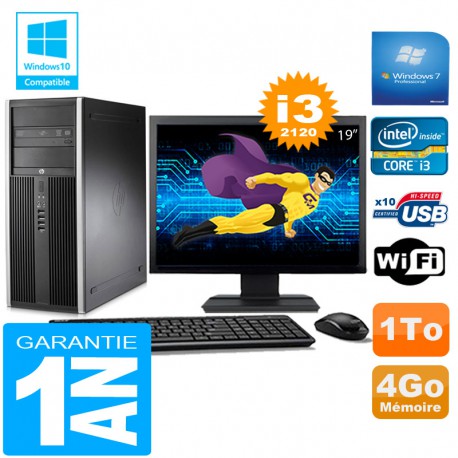 PC Tour HP Compaq 8200 Core I3-2120 Ram 4Go Disque 1 To Wifi W7 Ecran 19"