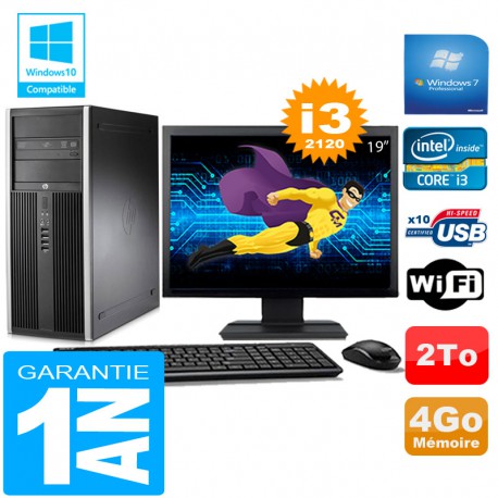 PC Tour HP Compaq 8200 Core I3-2120 Ram 4Go Disque 2 To Wifi W7 Ecran 19"