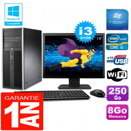 PC Tour HP Compaq 8200 Core I3-2120 Ram 8Go Disque 250 Go Wifi W7 Ecran 19"