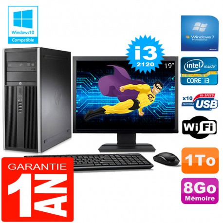 PC Tour HP Compaq 8200 Core I3-2120 Ram 8Go Disque 1 To Wifi W7 Ecran 19"