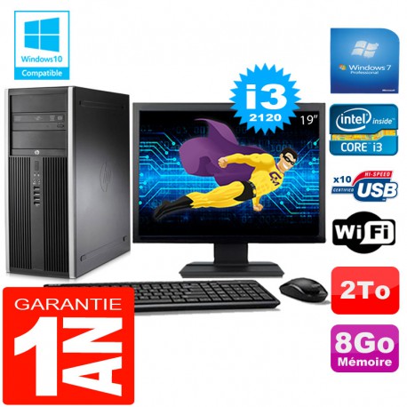 PC Tour HP Compaq 8200 Core I3-2120 Ram 8Go Disque 2 To Wifi W7 Ecran 19"