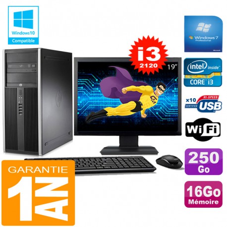 PC Tour HP Compaq 8200 Core I3-2120 Ram 16Go Disque 250 Go Wifi W7 Ecran 19"