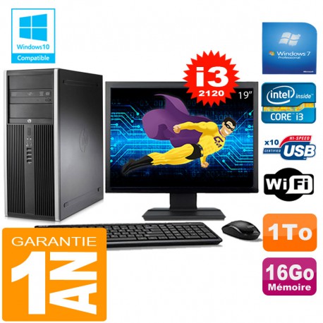 PC Tour HP Compaq 8200 Core I3-2120 Ram 16Go Disque 1 To Wifi W7 Ecran 19"