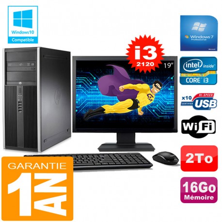 PC Tour HP Compaq 8200 Core I3-2120 Ram 16Go Disque 2 To Wifi W7 Ecran 19"