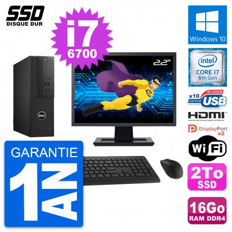 PC Dell T3420 SFF Ecran 22" Core i7-6700 RAM 16Go SSD 2To HDMI Windows 10 Wifi