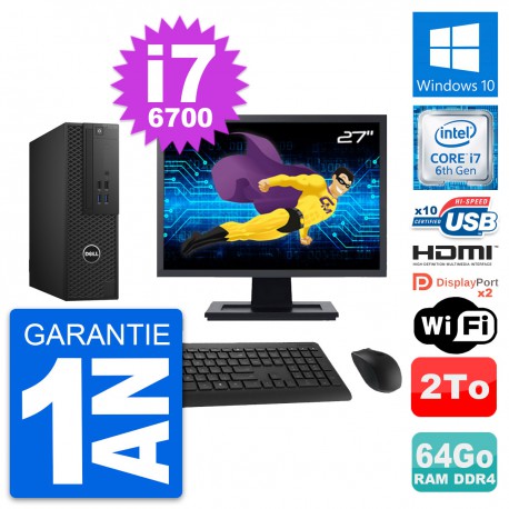 PC Dell T3420 SFF Ecran 27" i7-6700 RAM 64Go Disque 2To HDMI Windows 10 Wifi