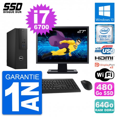 PC Dell T3420 SFF Ecran 27" Core i7-6700 RAM 64Go SSD 480Go HDMI Windows 10 Wifi