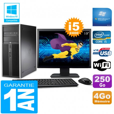 PC Tour HP Compaq 8200 Core I5-2400 Ram 4Go Disque 250 Go Wifi W7 Ecran 19"