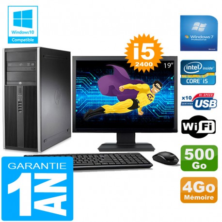 PC Tour HP Compaq 8200 Core I5-2400 Ram 4Go Disque 500 Go Wifi W7 Ecran 19"