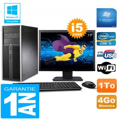 PC Tour HP Compaq 8200 Core I5-2400 Ram 4Go Disque 1 To Wifi W7 Ecran 19"