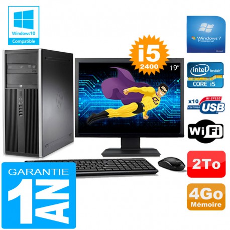 PC Tour HP Compaq 8200 Core I5-2400 Ram 4Go Disque 2 To Wifi W7 Ecran 19"