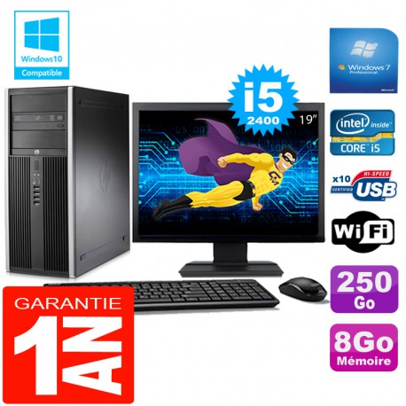 PC Tour HP Compaq 8200 Core I5-2400 Ram 8Go Disque 250 Go Wifi W7 Ecran 19"