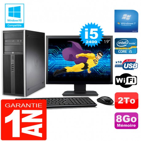 PC Tour HP Compaq 8200 Core I5-2400 Ram 8Go Disque 2 To Wifi W7 Ecran 19"