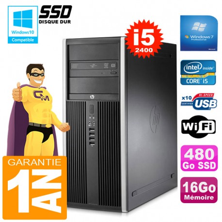 PC Tour HP Compaq 8200 Core I5-2400 Ram 16Go Disque 480Go SSD Graveur DVD Wifi W7