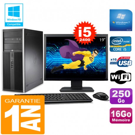 PC Tour HP Compaq 8200 Core I5-2400 Ram 16Go Disque 250 Go Wifi W7 Ecran 19"