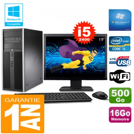 PC Tour HP Compaq 8200 Core I5-2400 Ram 16Go Disque 500 Go Wifi W7 Ecran 19"