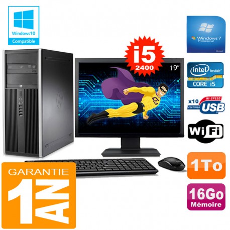 PC Tour HP Compaq 8200 Core I5-2400 Ram 16Go Disque 1 To Wifi W7 Ecran 19"