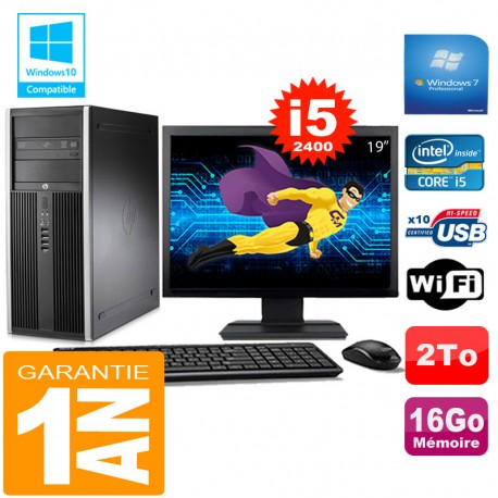 PC Tour HP Compaq 8200 Core I5-2400 Ram 16Go Disque 2 To Wifi W7 Ecran 19"