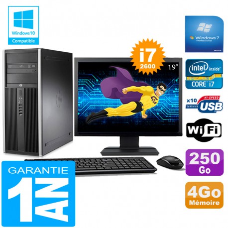 PC Tour HP Compaq 8200 Core I7-2600 Ram 4Go Disque 250 Go Wifi W7 Ecran 19"