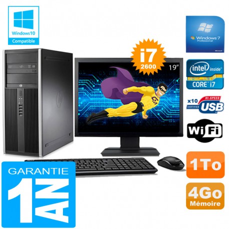 PC Tour HP Compaq 8200 Core I7-2600 Ram 4Go Disque 1 To Wifi W7 Ecran 19"