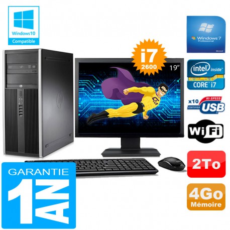 PC Tour HP Compaq 8200 Core I7-2600 Ram 4Go Disque 2 To Wifi W7 Ecran 19"