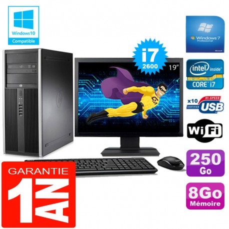 PC Tour HP Compaq 8200 Core I7-2600 Ram 8Go Disque 250 Go Wifi W7 Ecran 19"